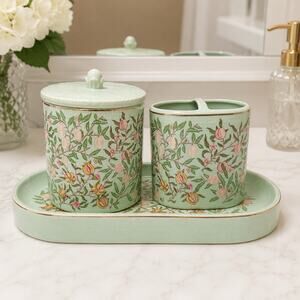 William Morris & Co. 3-Pc Bathroom Vanity Set FRUIT Tray Toothbrush Canister